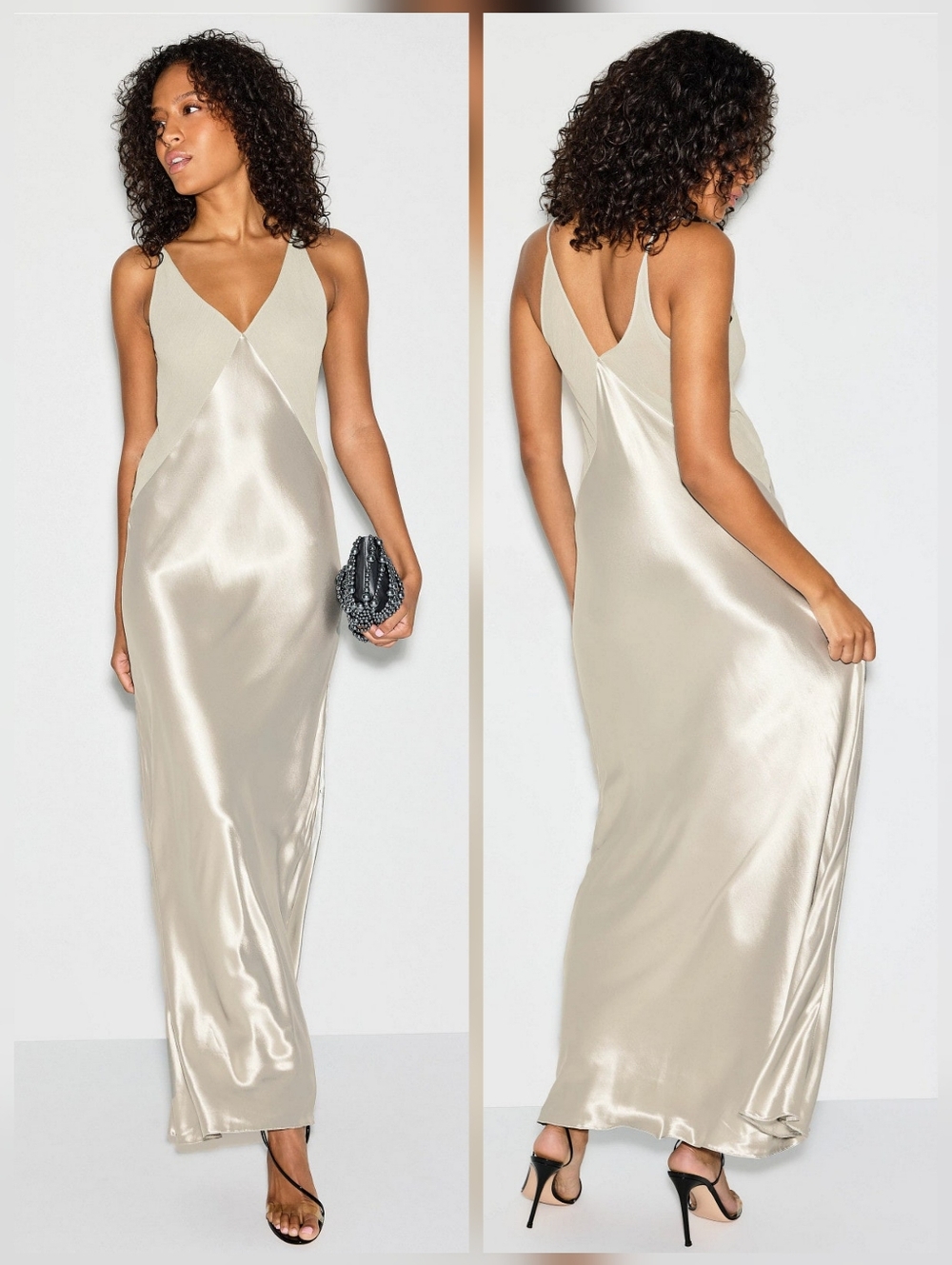 Alberta Ferretti Satin Slip Gown  V-Neck Sleeveless Size 8